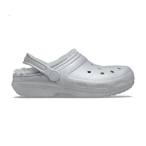NEW CROCS Sizes 7-10 Women's Classic Fuzz Lined Glitter Clog - Silver - Picture 4 of 6